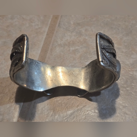 Vintage Navajo Turquoise and Silver Watch Cuff Bracelet Hand Crafted Jewelry - Picture 4 of 5